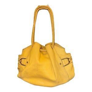 Cole Haan Pebbled Leather Mustard Yellow Hobo Bag w/braided handles. AR 6